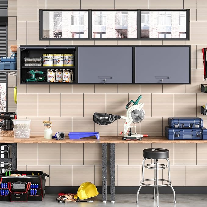 Metal Wall Cabinet with Locking Door and Shelf, Hanging Garage Cabinets with - Image 2