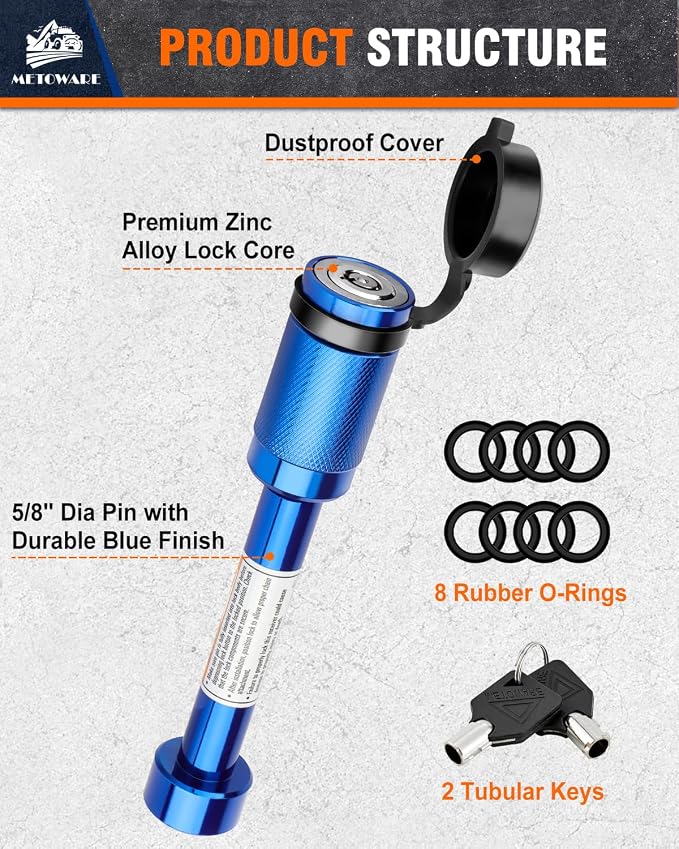 METOWARE Trailer Hitch Lock, Tailer Receiver Lock Fits Class III/IV, 2-1/2" - Image 4