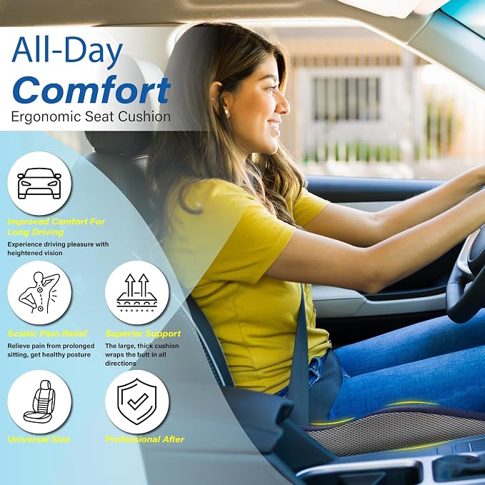 Car Seat Cushion, Ergonomic Memory Foam Car Cushion - Image 3