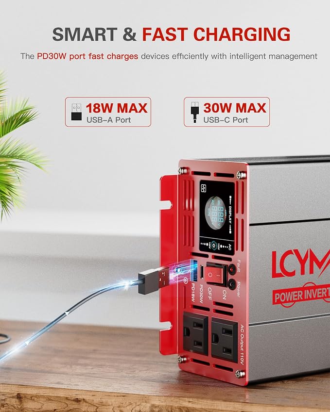 1000 Watts Pure Sine Wave Power Inverter 12V DC to 110V 120V AC Converter - Image 2