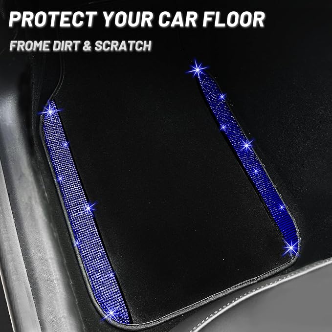 NBTEPEM Blue Bling Car Floor Mats Full Set, Universal Fit Most Cars - Image 8