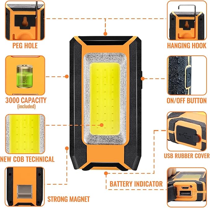 2 Pack 40W 1600LM LED Work Light, Rechargeable Portable Magnetic Flood Lights - Image 7