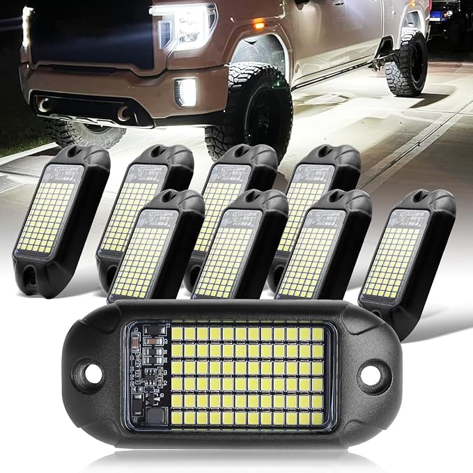 Nicoko 8 Pods 6000K pure White Rock lights Aluminum 9-30V Underglow Lights IP68 by Nicoko