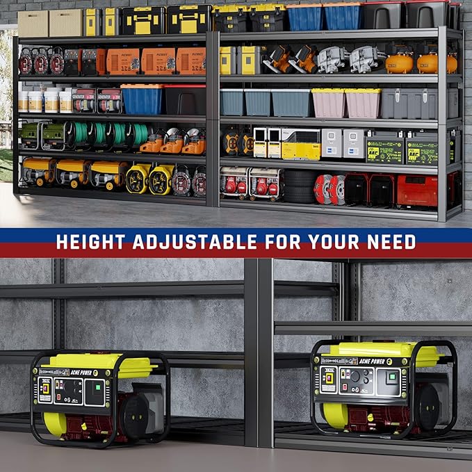 67" W Garage Shelving Heavy Duty, Adjustable 5 Tier Metal Shelves, Commercial - Image 4