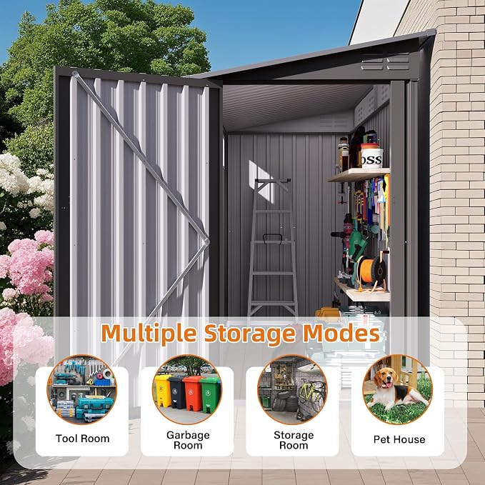 4 x 9 FT Lean to Shed with Windows, Metal Sheds & Outdoor Storage with 2 Vents - Image 8