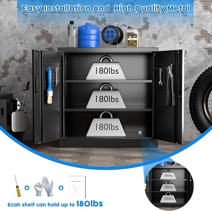 Metal Storage Cabinet with Pegboard 31.5”H×31.5”W×16.5”D, Lockable Rolling - Image 4