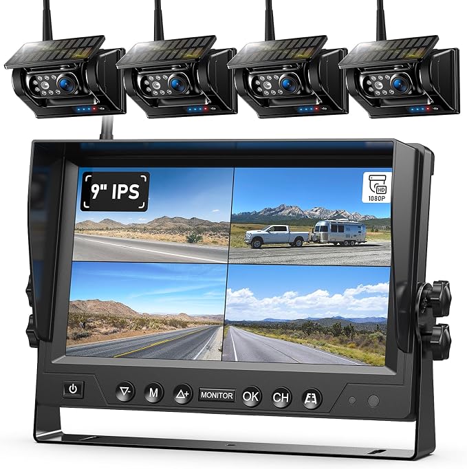 4 Magnetic Solar Wireless Backup Camera HD1080P 9" Loop Recording Monitor by ZEROXCLUB