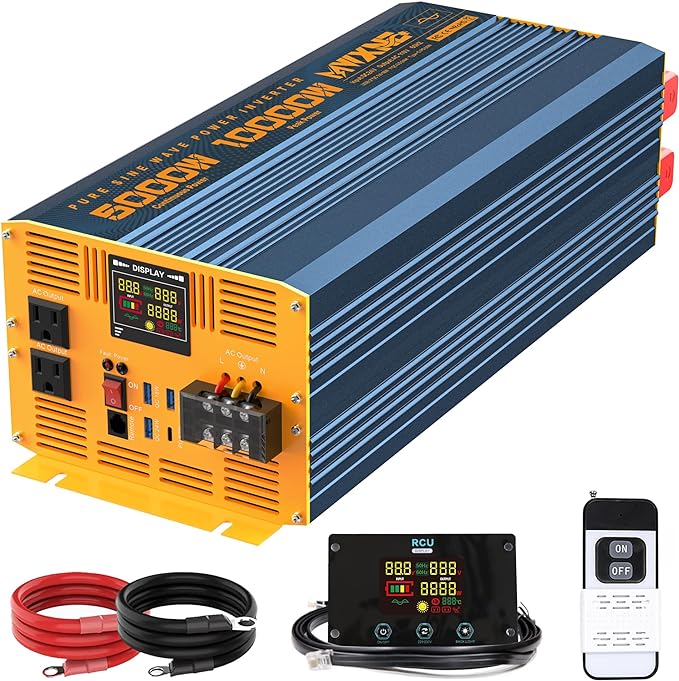 5000 Watt Power Inverter Pure Sine Wave 24V DC to 110V 120V 10000W Peak Heavy by MWXNE