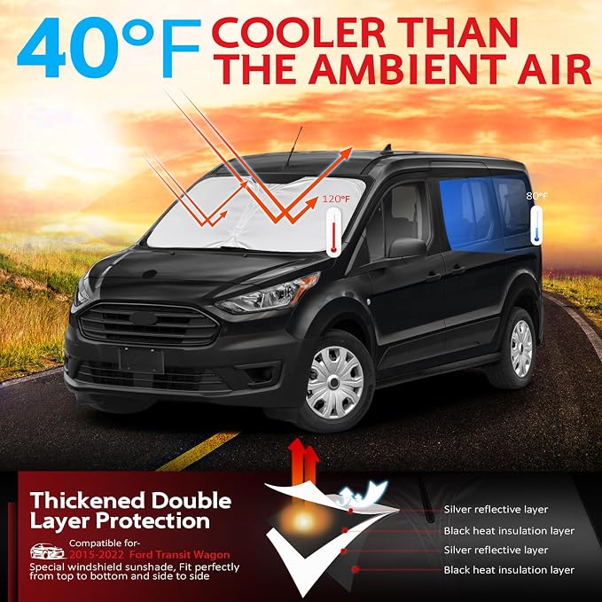 KAYZT Windshield Sun Shade for 2015-2025 2026 Ford Transit Wagon XL, Wagon XLT - Image 2