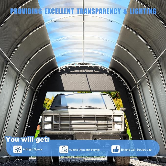 Carport 12x20 ft Heavy Duty w/Translucent Roof, All-Season Waterproof UV - Image 3