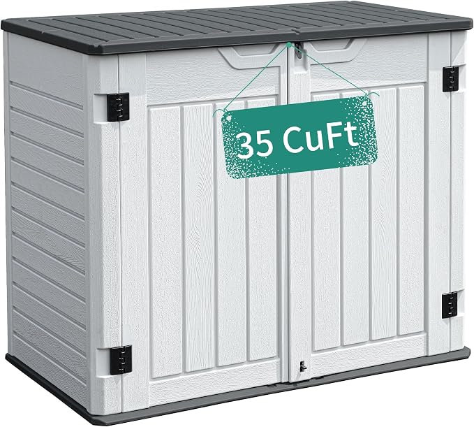 YITAHOME Outdoor Horizontal Storage Sheds w/o Shelf, 35 Cu Ft Lockable Resin by YITAHOME