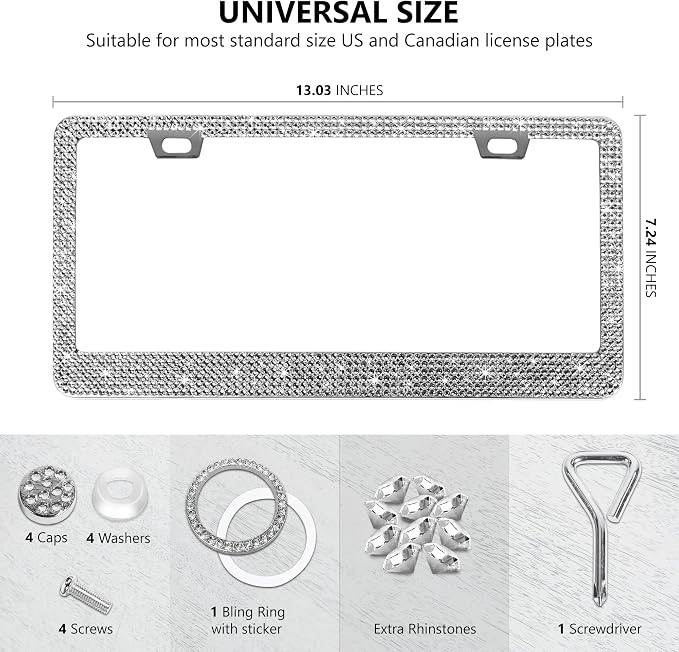 2 Pack Silver Bling License Plate Frames - Image 4