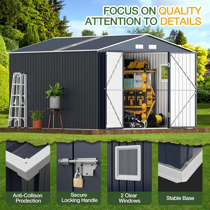 Breezz Outdoor Storage Shed 10 x 12 ft. Utility Tool Shed Metal Storage Garden - Image 6