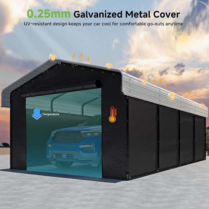 Real Relax 12x20ft Metal Carport, Heavy Duty Metal Carport Canopy Galvanized - Image 4