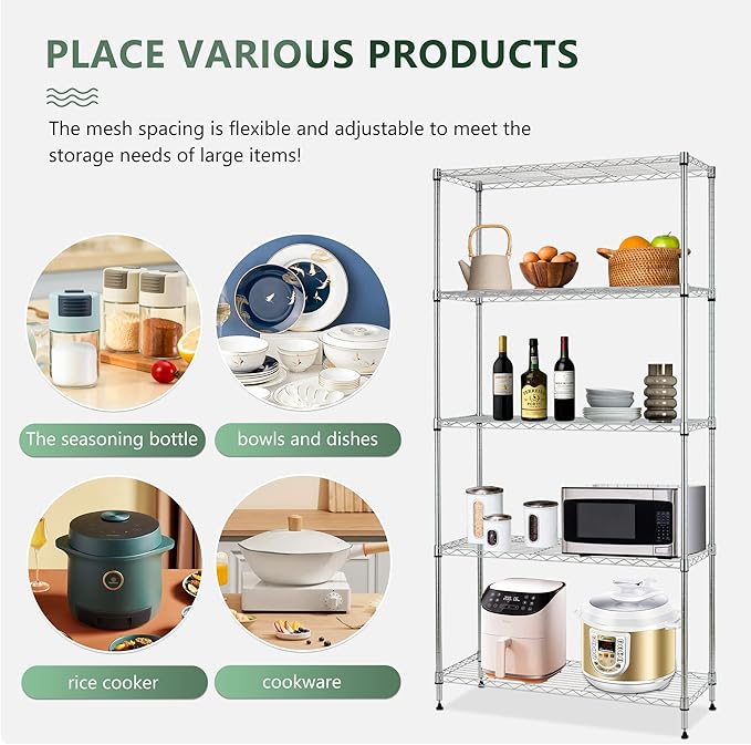 BestOffice 14Dx30Wx60H 5-Tier Wire Shelving Unit Steel Large Metal Shelf - Image 4