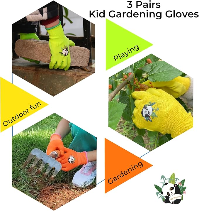 HANDLANDY 3 Pairs Kids Gardening Gloves Latex Free, Nitrile Coated Children - Image 5