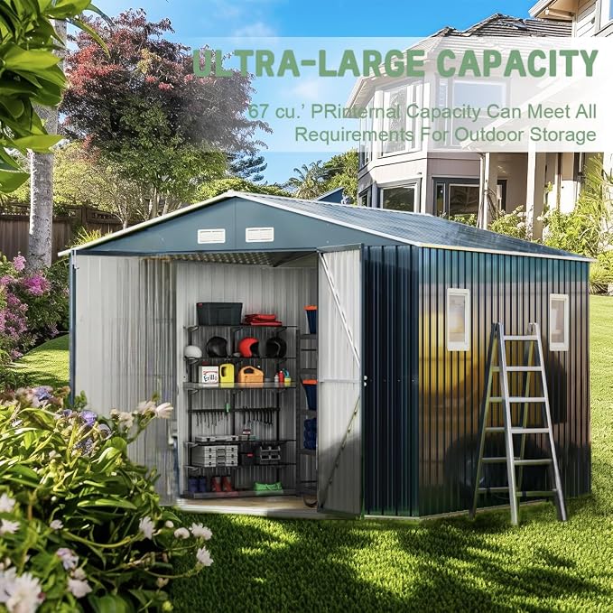 Breezz Outdoor Storage Shed 10X10FT. Utility Tool Shed Metal Storage Garden Shed - Image 7