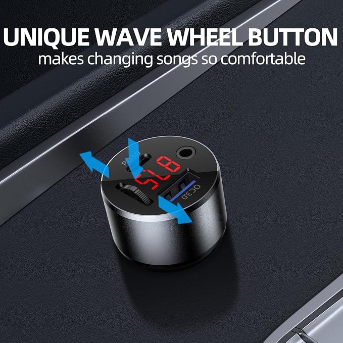 AUX Car Adapter FM Transmitter, iMyOnly QC/PD All-Metal Bluetooth V5.3 AUX - Image 5