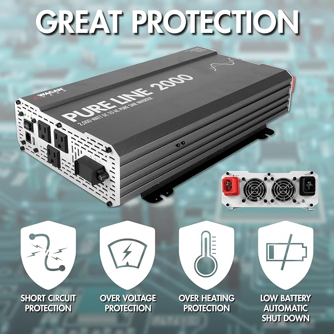 Wagan EL3808 Pure Line Power Inverter 2000 Watt DC 12V to 110V AC Car Pure Sine - Image 5