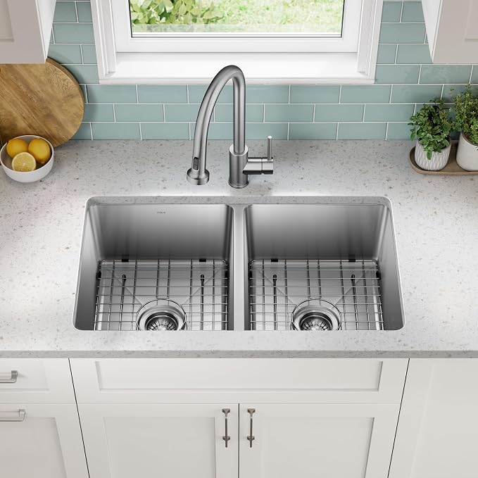 KRAUS Fairlane 33-inch Undermount Double Bowl 18-Gauge Stainless Steel Kitchen - Image 4