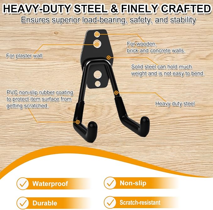 REMIAWY Garage Hooks Heavy Duty, Steel Utility Garage Storage Hook 6 Pack - Image 3
