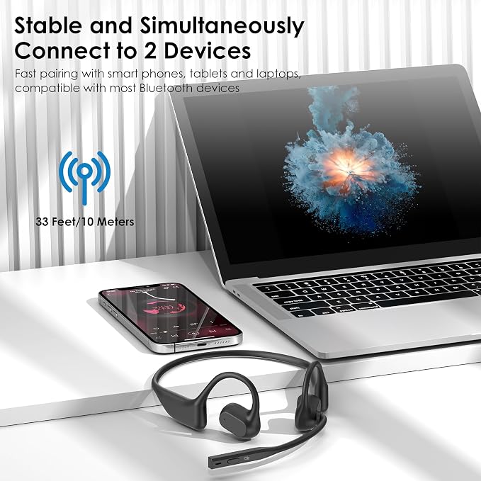 Open Ear Headphones with Mic, Dual Connect Bluetooth 5.3 with AI Noise - Image 5