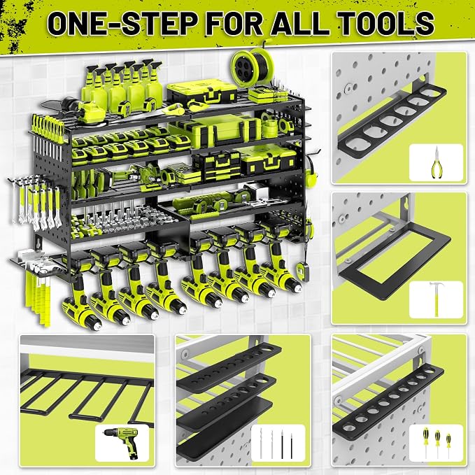 5 Layers Power Tool Organizer Wall Mount, Metal Cordless Tool Storage Rack - Image 3