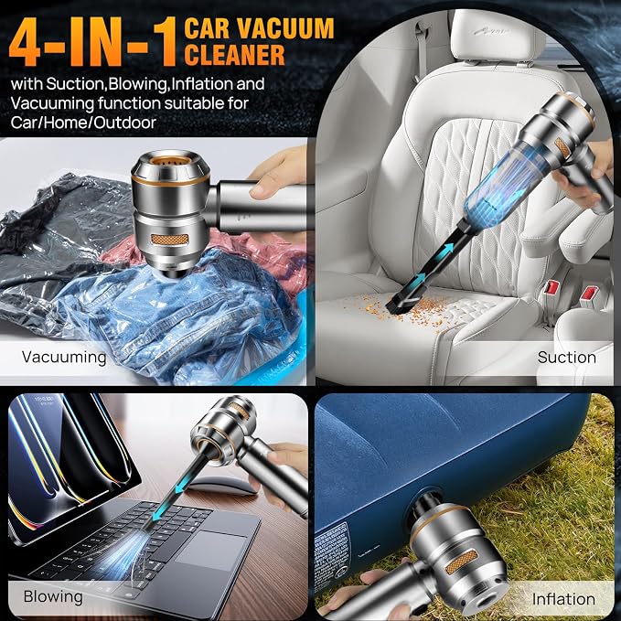 Mini Car Vacuum Cleaner, 20000PA 4-in-1 Cordless Handheld Vacuum Cleaner - Image 3