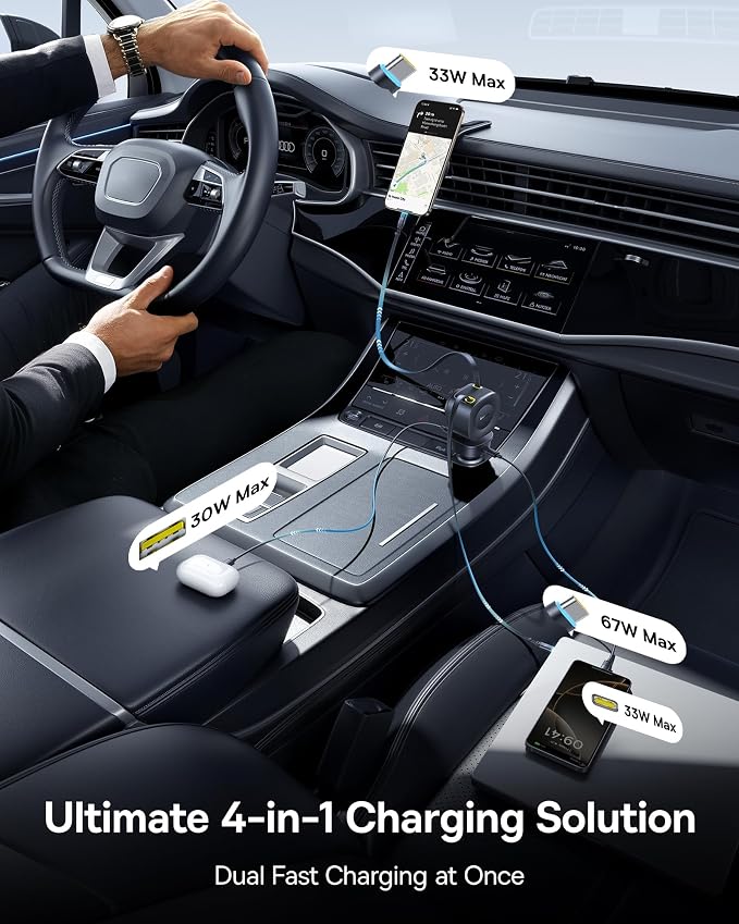Baseus 163W Retractable Car Charger USB C Fast Charging, PrimeTrip VR2 Max 4 in - Image 3