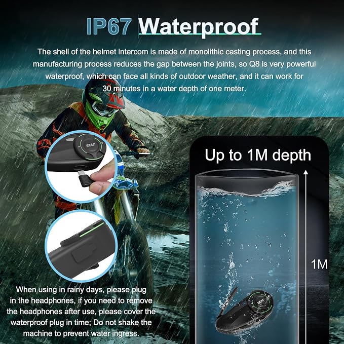 Q8 Motorcycle Helmet Bluetooth Intercom Headset, 230hours Standby, 6 Riders - Image 5
