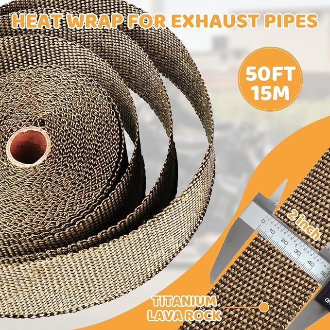 Exhaust Heat Wrap, Tooomplus 2'' x 50' Fiberglass Heat Shield Tape, Heat Wrap - Image 2