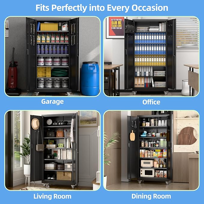 Garage Storage Cabinet with Wheels & Pegboard, Assembly Required - Image 8