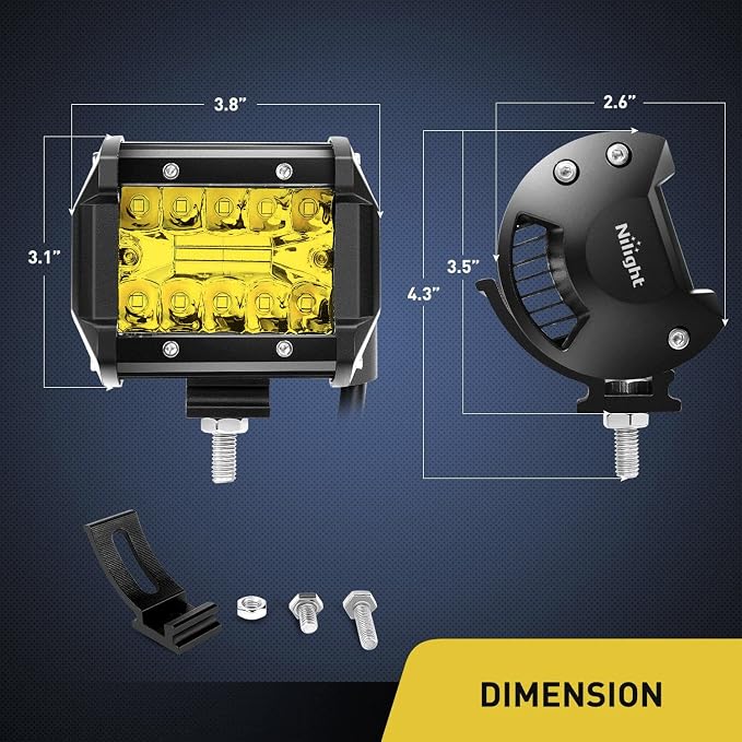Nilight 2PC 4Inch Yellow Led Pods Triple Row 60W Flood Spot Combo Driving Fog - Image 6