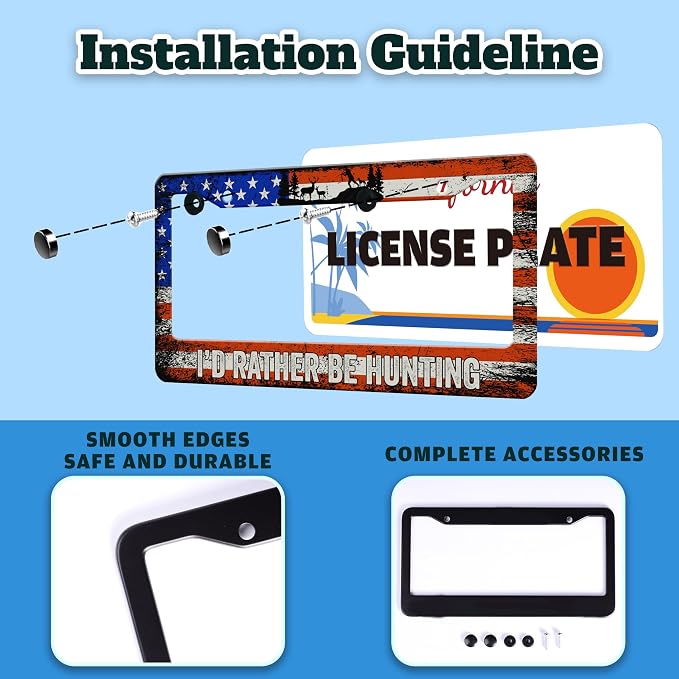 I'd Rather Be Hunting License Plate Frame Retro American Flag License Plate - Image 4