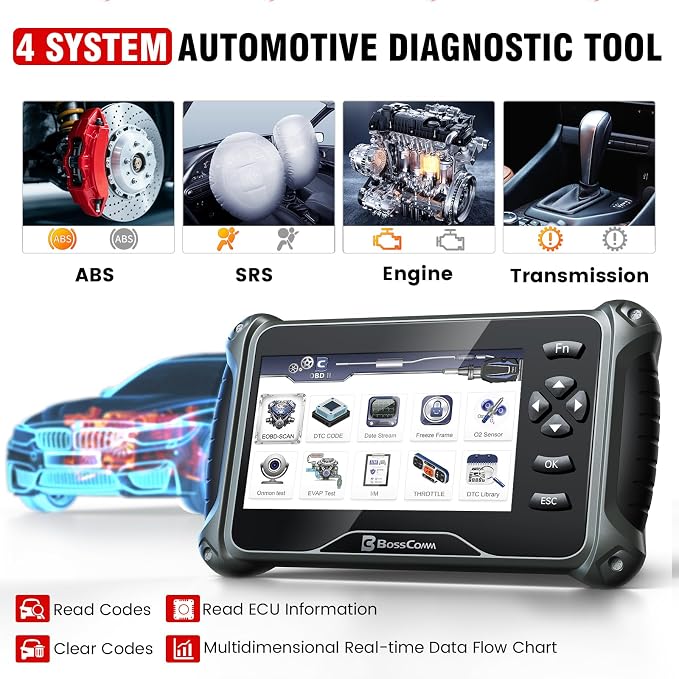 BOSSCOMM IF742 OBD2 Scanner, ABS/SRS/Transmission/Check Engine Code Reader Scan - Image 2