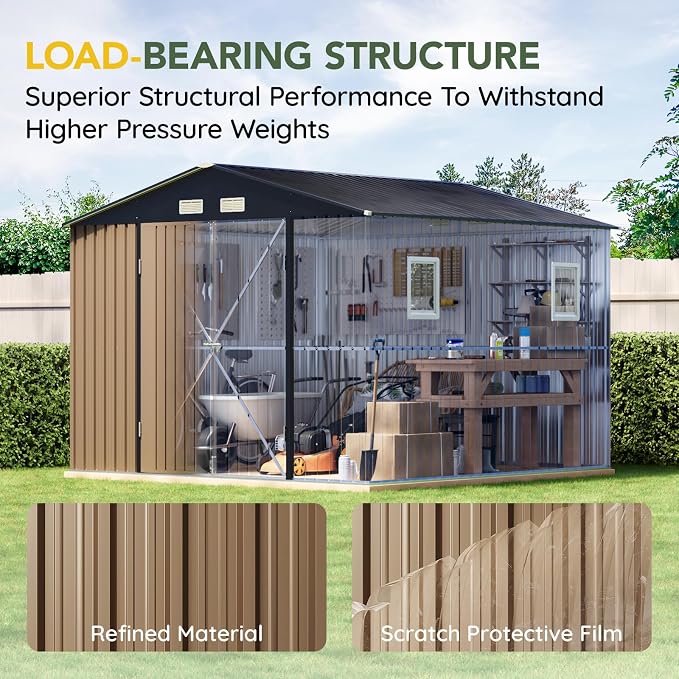 Breezz Outdoor Storage Shed 10 x 10ft. Utility Tool Shed Metal Storage Garden - Image 5