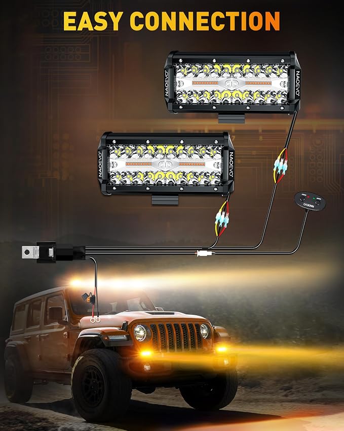 NAOEVO 7 Inch Light Bar, 240W 24, 000LM Offroad Fog/Driving Lights LED Pods - Image 8