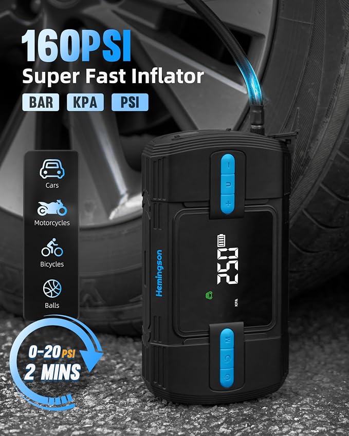 Jump Starter with Air Compressor, 3000A 160PSI Car Battery Jump Starter - Image 3
