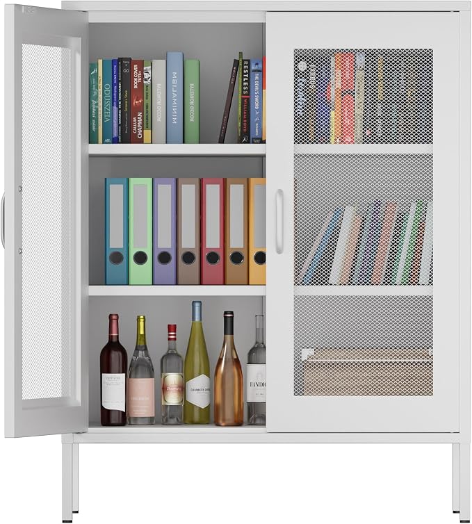 Metal Storage Cabinet with Mesh Doors, Steel Display Cabinet with Adjustable - Image 6