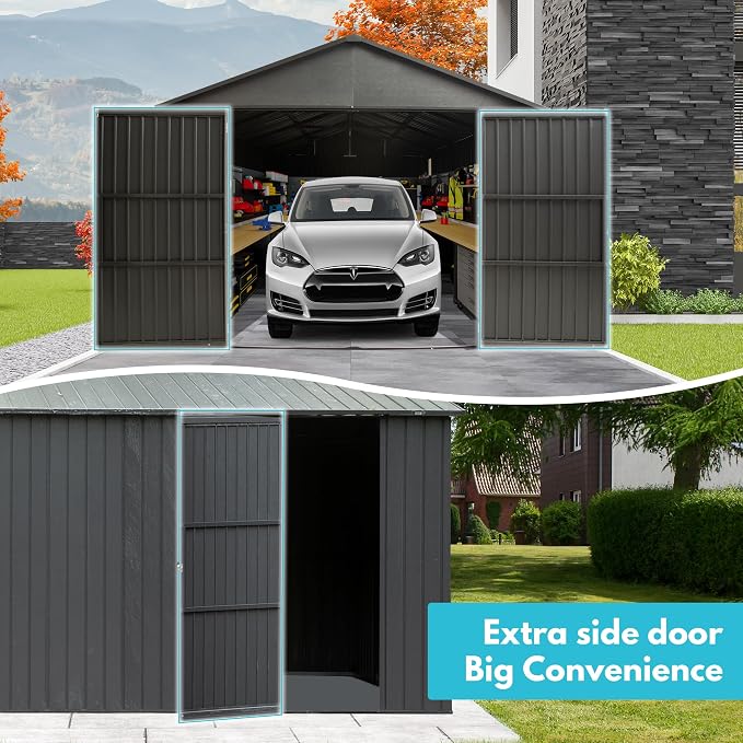Domi 12'x20' Metal Garage Shed, Heavy Duty Outdoor Steel Carport - Image 9