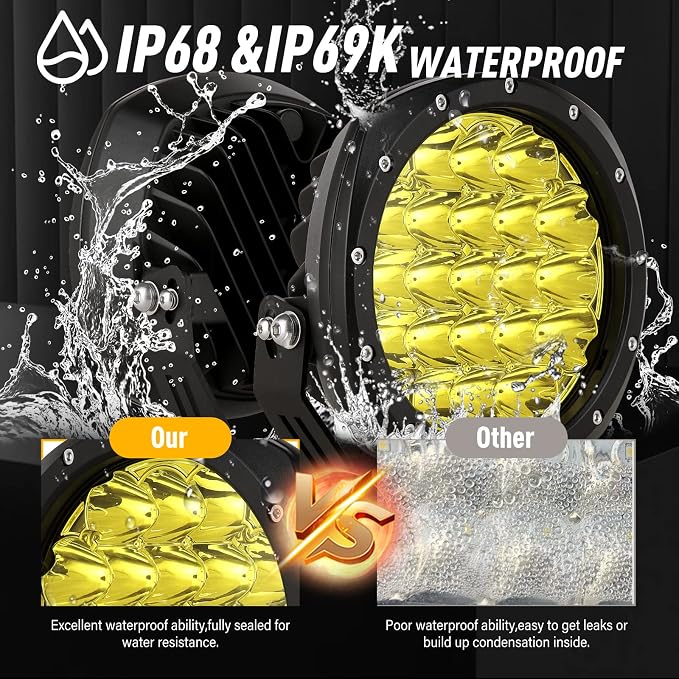 BIGLION.X 7Inch Round LED Amber Driving Offroad Lights 2PCS 210W 32000LM Amber - Image 5