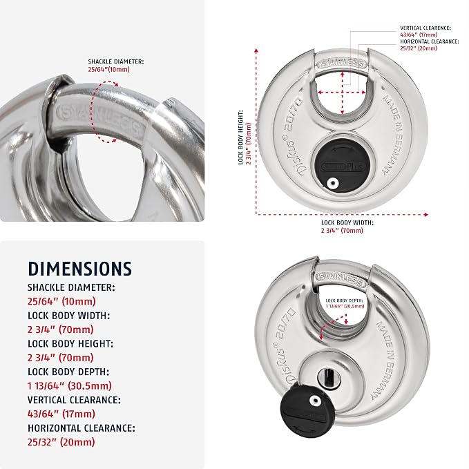 6 Pack ABUS Diskus 20/70 Heavy Duty Stainless Steel Disk Padlock - Image 2