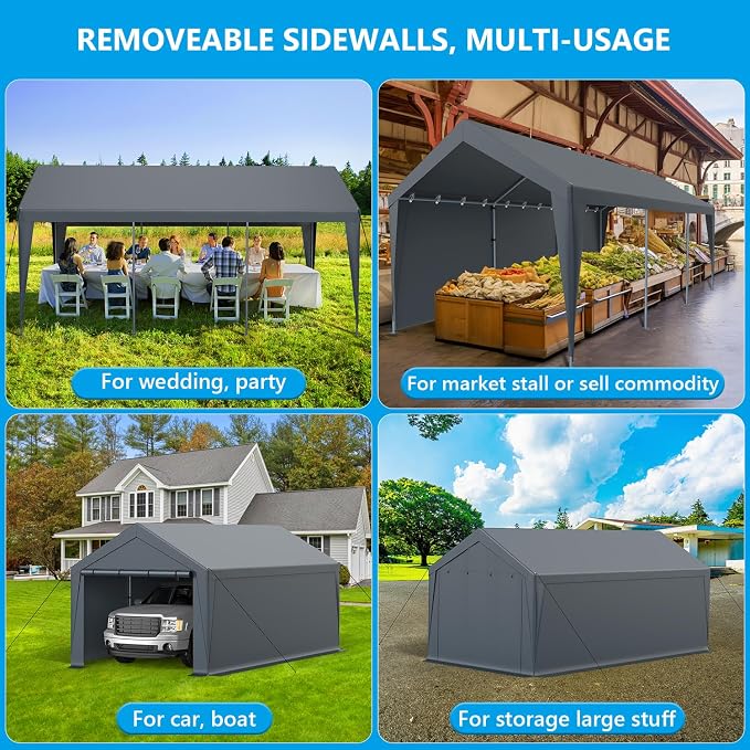 10x20FT Heavy Duty Portable Carport - Image 4