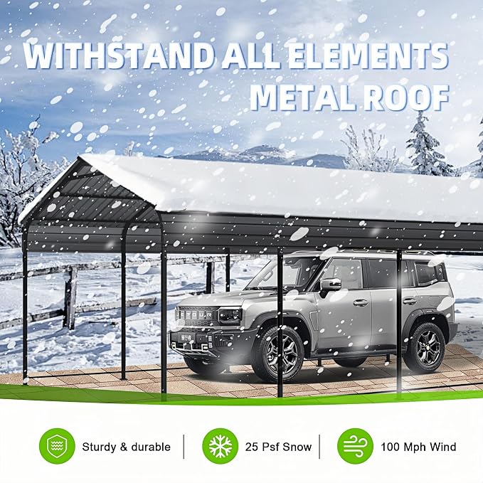 12x20x8.7 FT Carport with Galvanized Steel Roof, Heavy Duty Metal Carport Canopy - Image 5