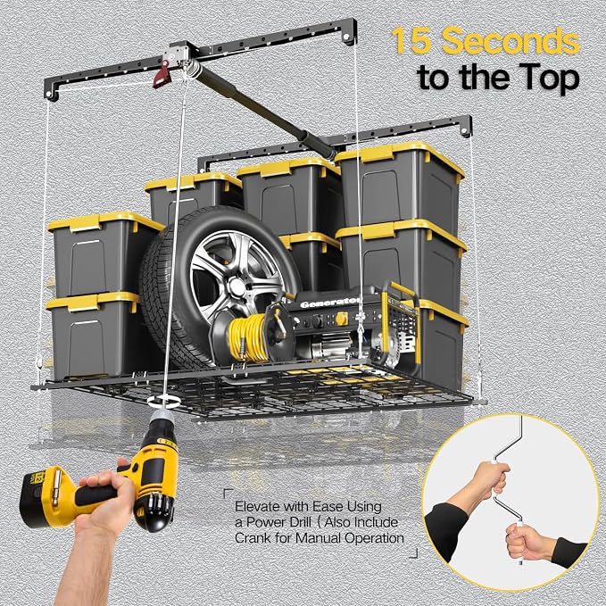 Overhead Garage Storage Rack, 4x4 Ft Adjustable Garage Ceiling Storage Lift - Image 7