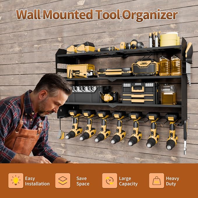 NINAT Heavy Duty 4-Tier Wall Mount Tool Organizer Rack - Image 6