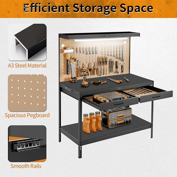 Work Bench, Work Benches for Garage, Work Table, A3 Steel 600LBS Capacity - Image 5
