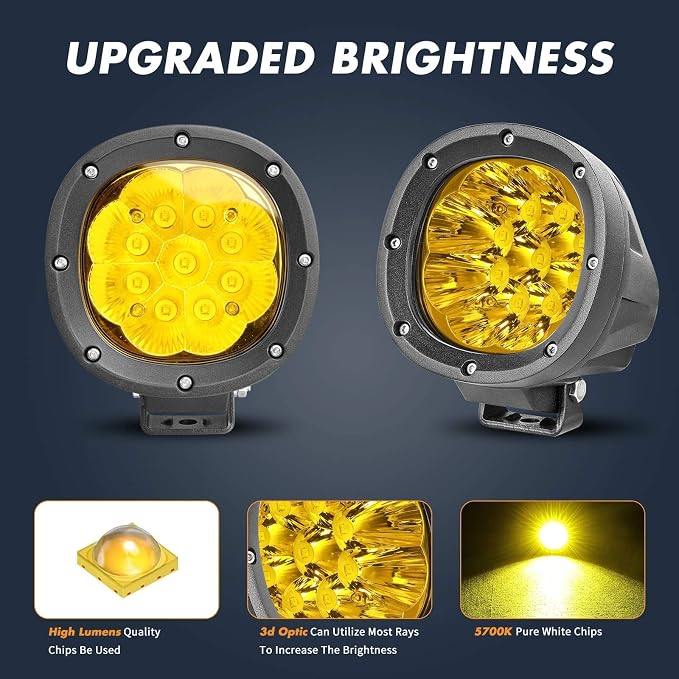 YCHOW-TECH 2PCS 4 Inch LED Amber Fog Lights 90W Yellow Round Offroad Light Bar - Image 3