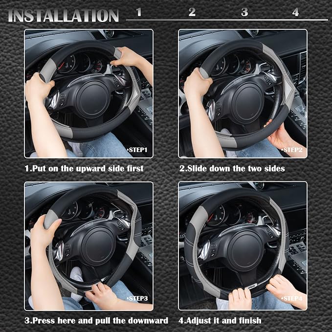 CAR PASS Line Rider Microfiber Leather Sporty Steering Wheel Cover Universal - Image 5