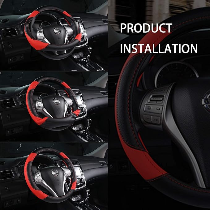 Leather Car Steering Wheel Cover, Non-Slip Car Wheel Cover Protector Breathable - Image 6